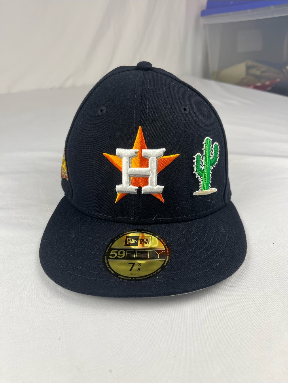 New Era 59FIFTY Houston Astros Fitted Hat 7 3/8 Navy Side Patch MLB Cap